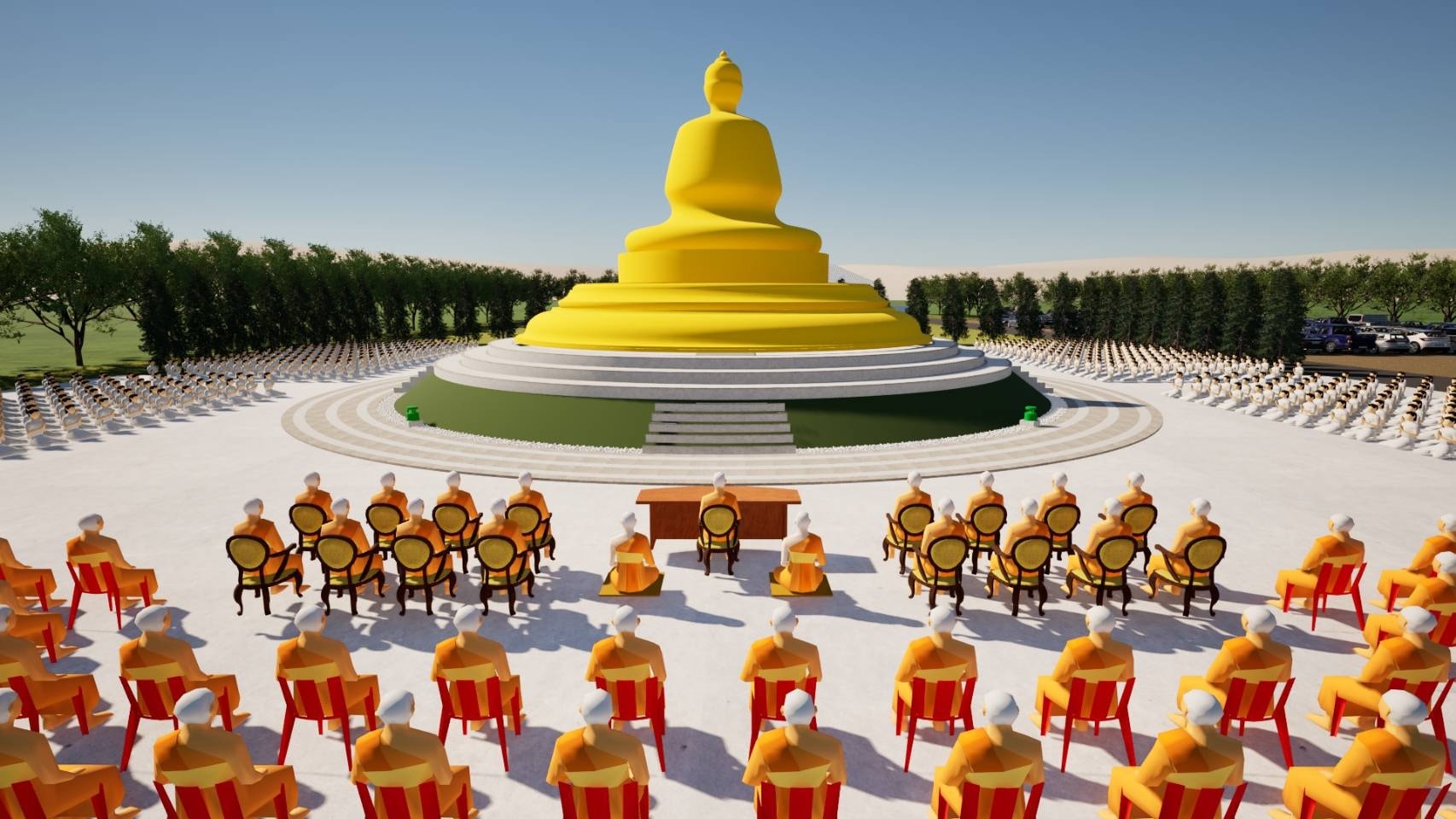 พิธีตอกเสาเข็มมงคลต้นแรก สถาปนาองค์พระเจดีย์เพื่อสร้างสันติภาพโลก  ณ ธุดงคสถานอำนาจเจริญ 690501
